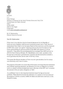 Letter from Omtzigt to Eurostat and reply, Lawless Latvia corruption, Latvia money laundering, Latvia KGB, parex bank